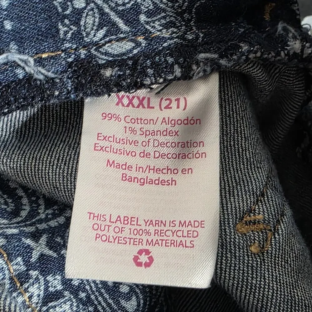 No Boundaries Denim Short Overalls Bandana Patchwork Juniors, sz XXXL/21